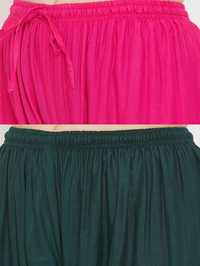 Clora Solid Magenta & Bottle Green Rayon Palazzo (Pack Of 2)