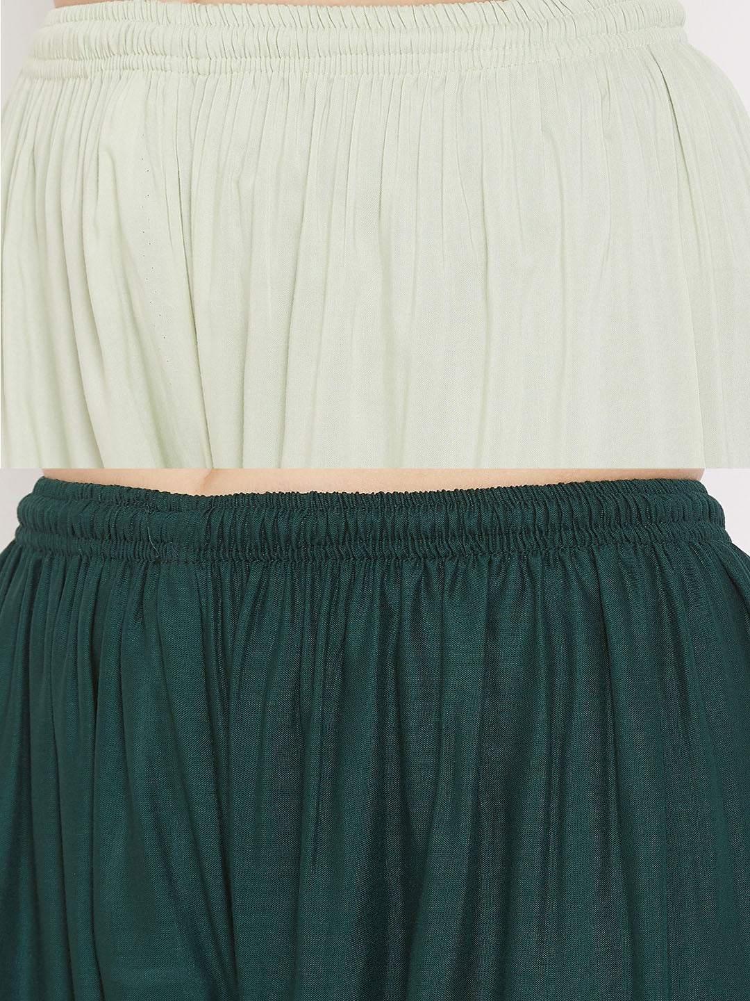 Clora Solid Pista Green & Bottle Green Rayon Palazzo (Pack Of 2)