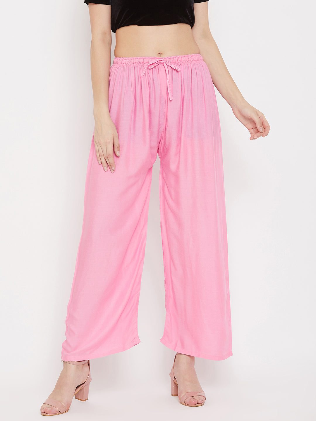 Solid navy blue and pink rayon palazzo pants pack of 2.