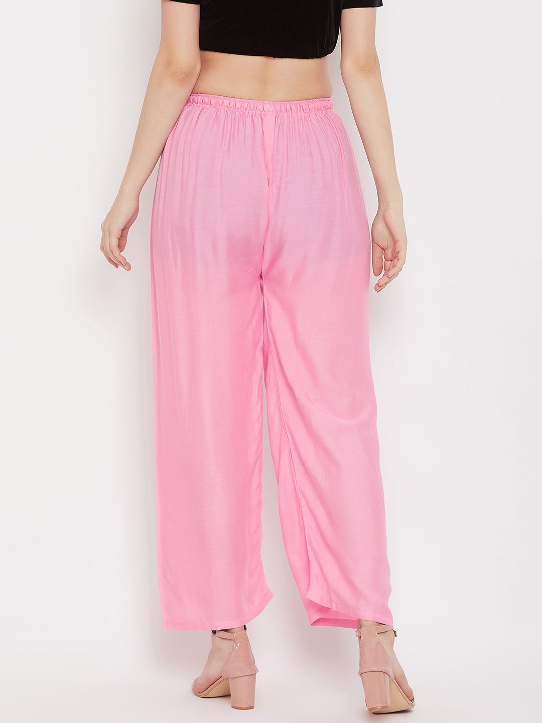 Solid navy blue and pink rayon palazzo pants pack for women.
