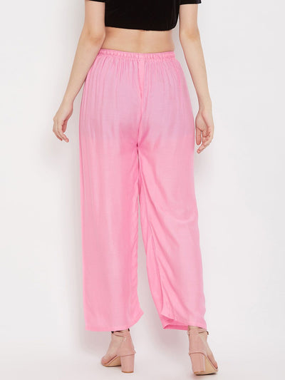 Solid navy blue and pink rayon palazzo pants pack for women.