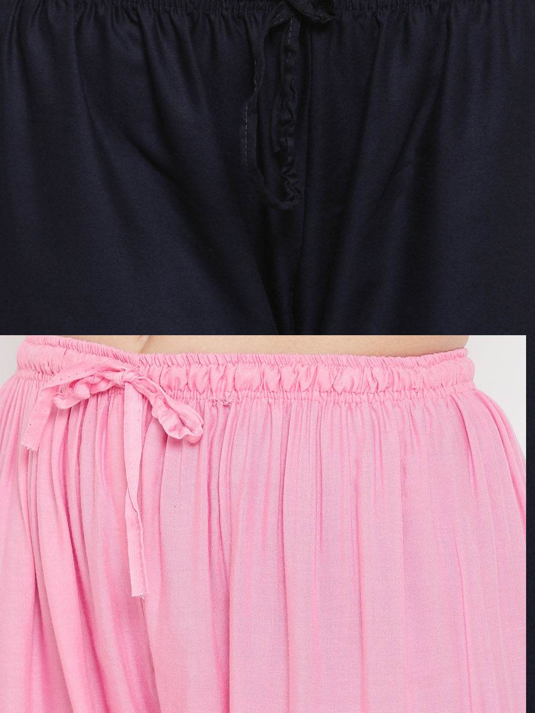 Solid navy blue and pink rayon palazzo pants pack of 2.