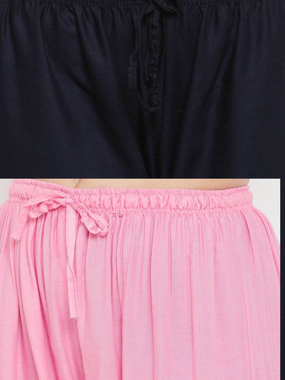 Solid navy blue and pink rayon palazzo pants pack of 2.