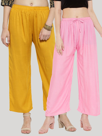 Clora Solid Mustard & Pink Rayon Palazzo (Pack Of 2)