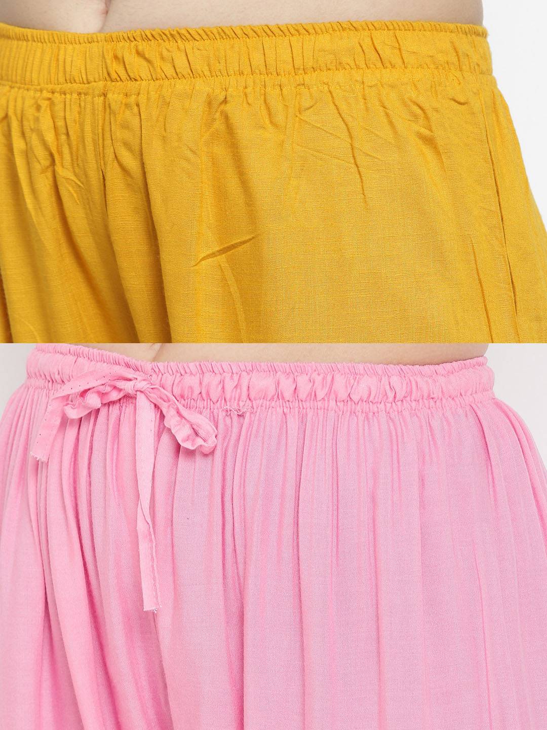 Clora Solid Mustard & Pink Rayon Palazzo (Pack Of 2)