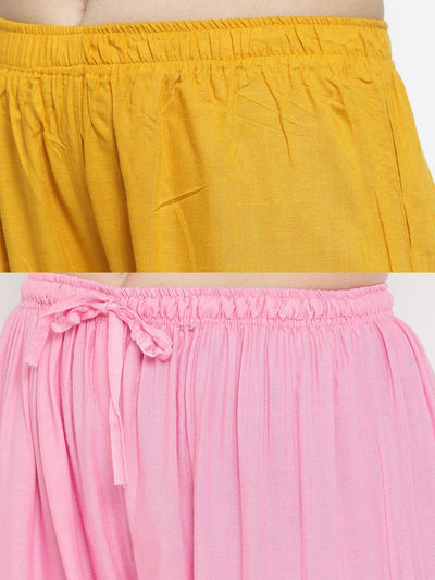 Clora Solid Mustard & Pink Rayon Palazzo (Pack Of 2)