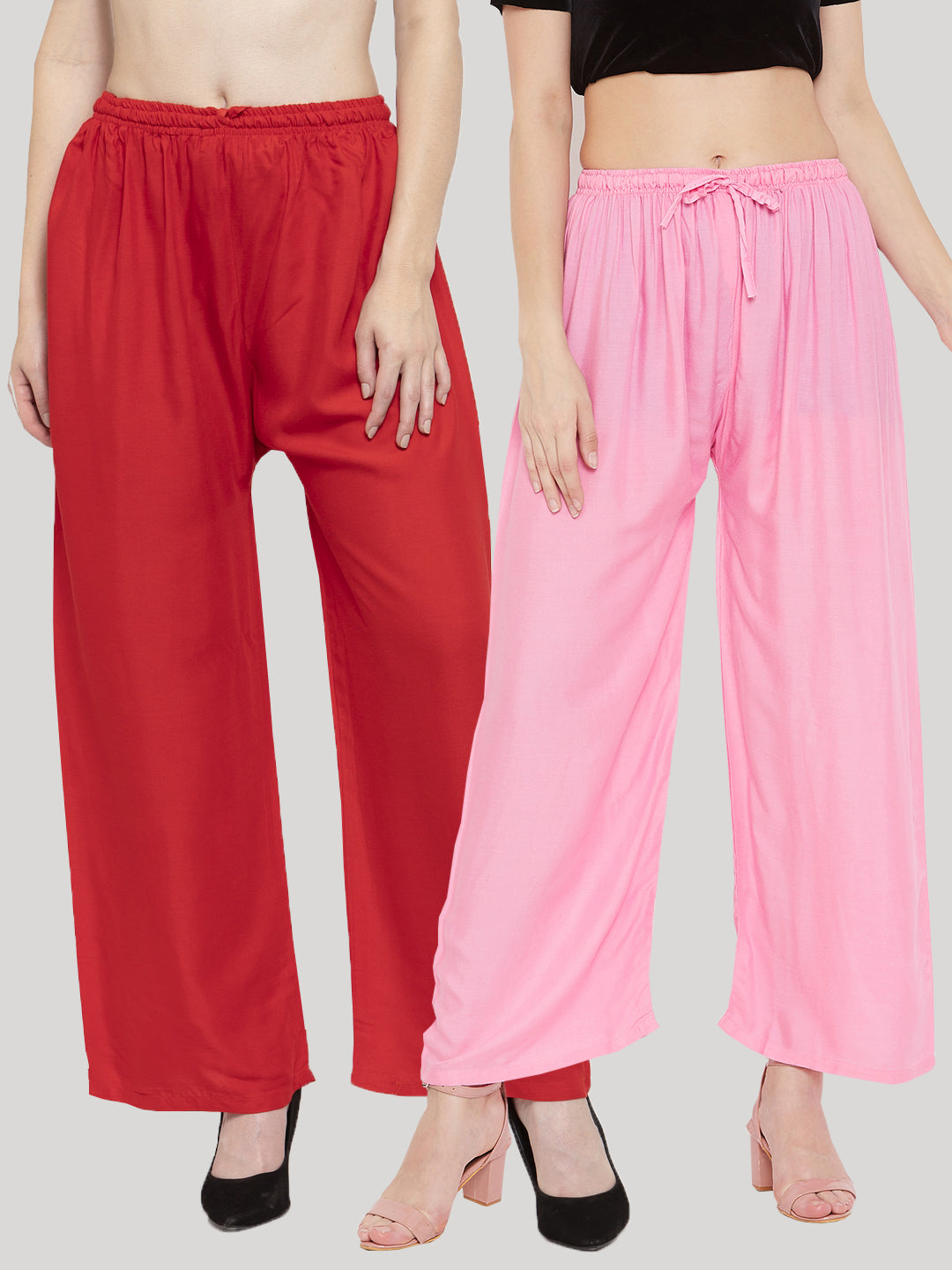 Clora Solid Red & Pink Rayon Palazzo (Pack Of 2)