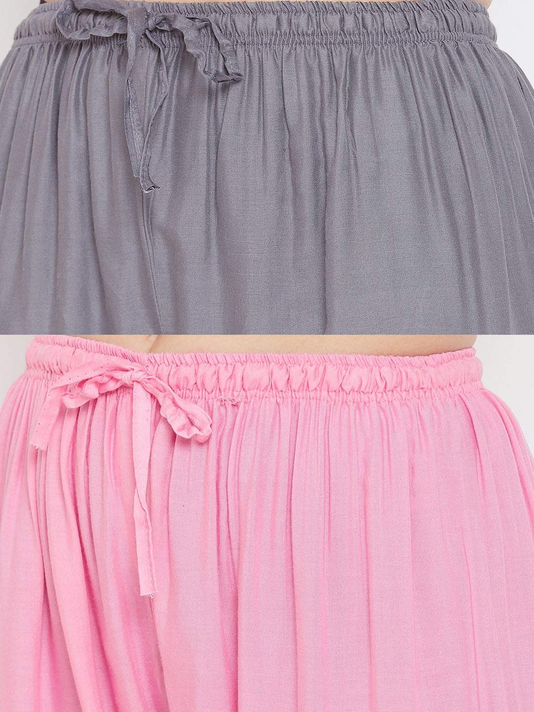 Clora Solid Grey & Pink Rayon Palazzo (Pack Of 2)