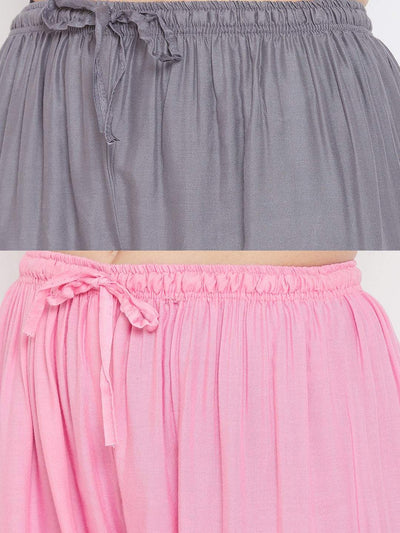 Clora Solid Grey & Pink Rayon Palazzo (Pack Of 2)