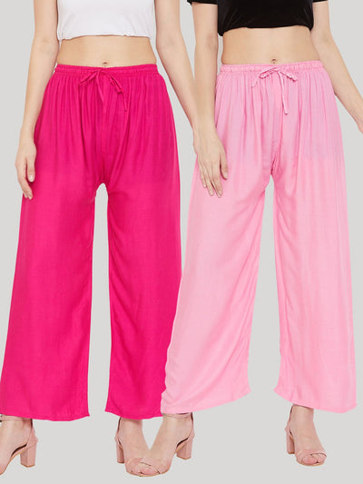 Clora Solid Magenta & Pink Rayon Palazzo (Pack Of 2)