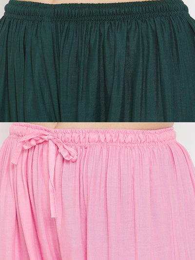 Clora Solid Bottle Green & Pink Rayon Palazzo (Pack Of 2)