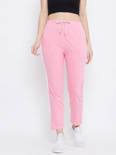 Baby Pink Straight Fit Trackpants in lightweight hosiery fabric for women.