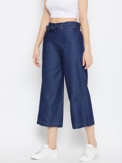 Clora Navy Blue Belted Denim Trouser