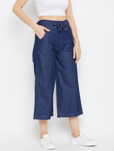 Clora Navy Blue Belted Denim Trouser