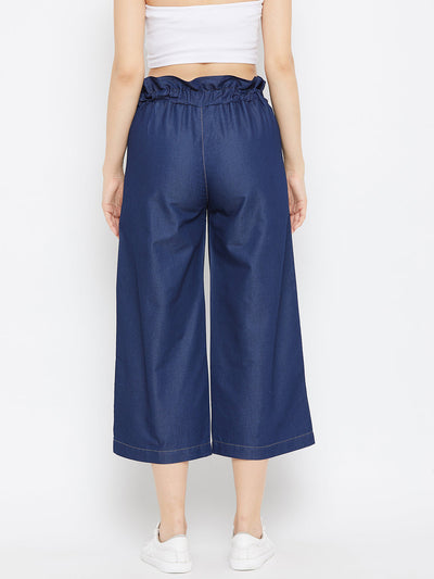 Clora Navy Blue Belted Denim Trouser