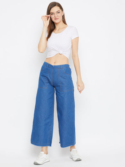 Navy Blue Parallel Denim Trouser for women, stylish and comfortable.