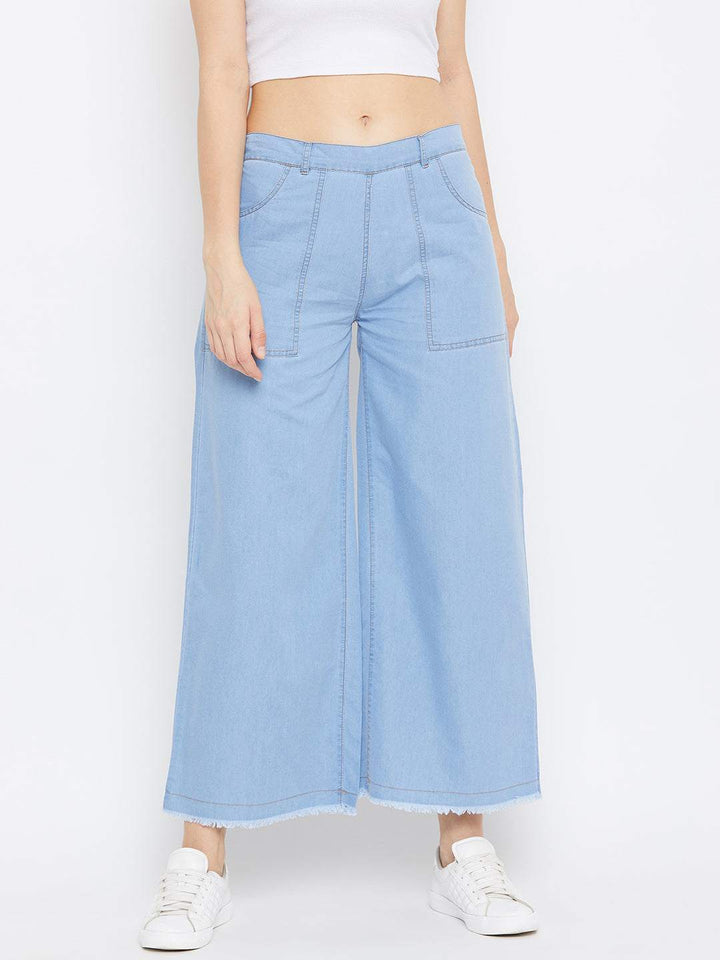 Light Blue Parallel Denim Trouser in Denim - Clora Creation