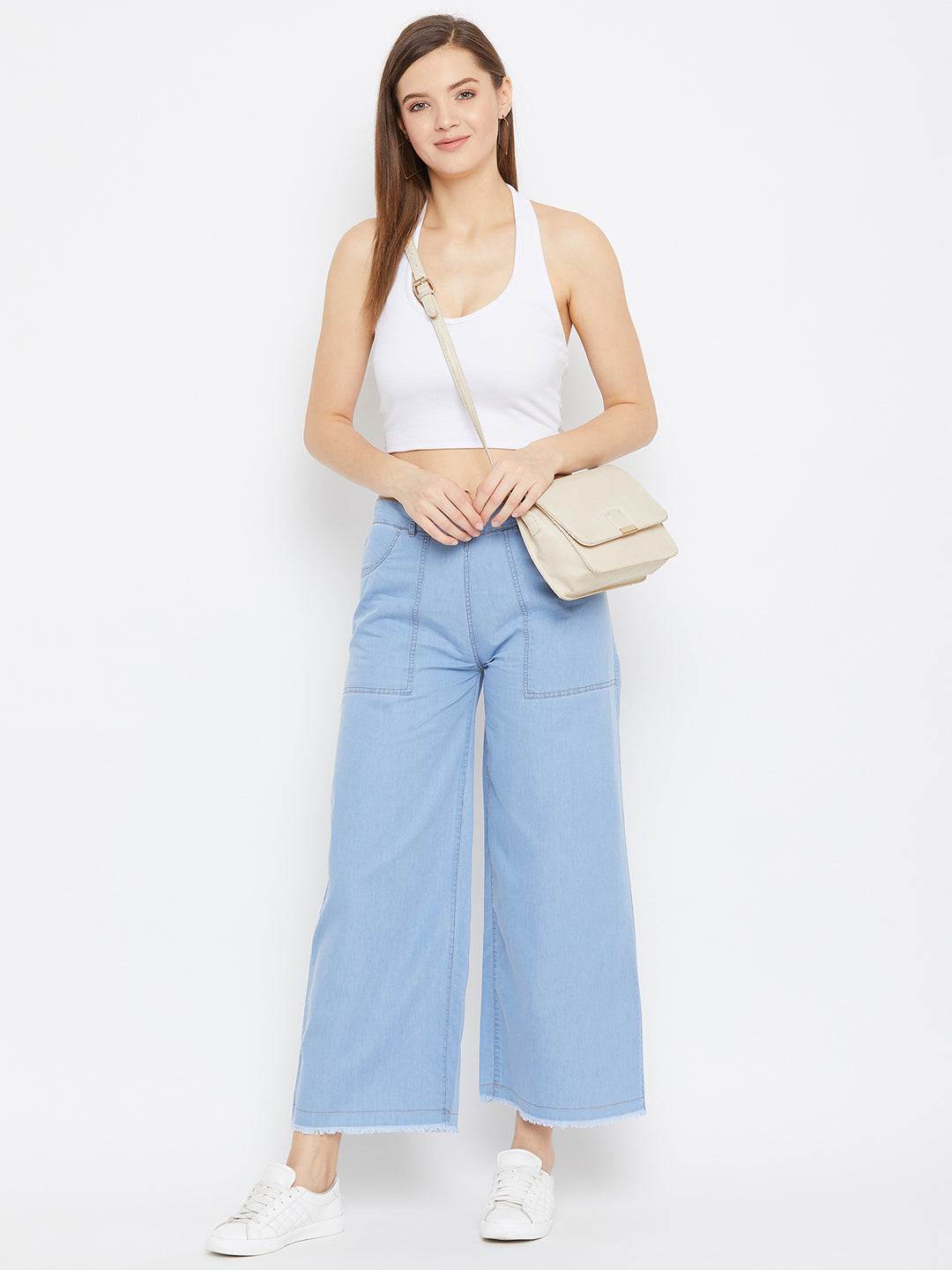 Light Blue Parallel Denim Trouser in Denim Clora Creation