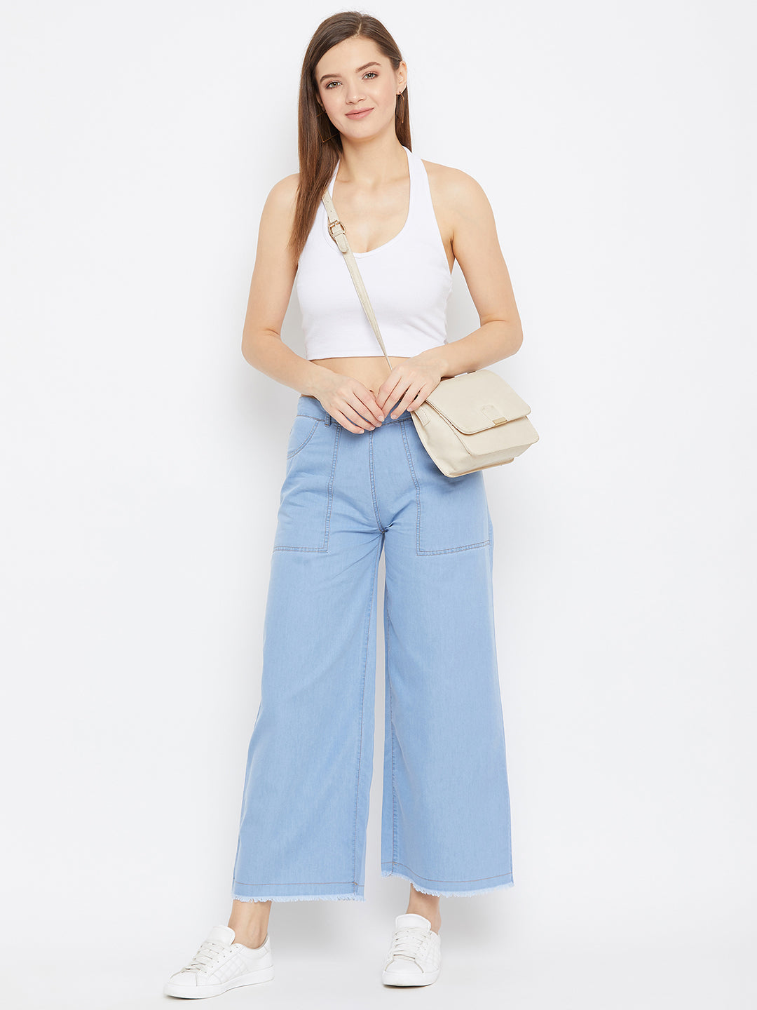 Buy FOREVER 21 Women Blue Loose Fit Solid Parallel Denim Cropped Trousers   Trousers for Women 9684197  Myntra