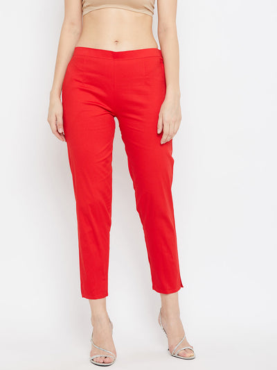 Clora Red Regular Fit Solid Pants