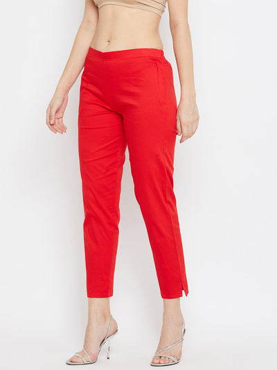 Clora Red Regular Fit Solid Pants