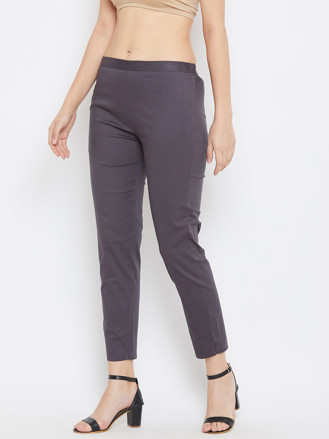 Clora Grey Regular Fit Solid Pants