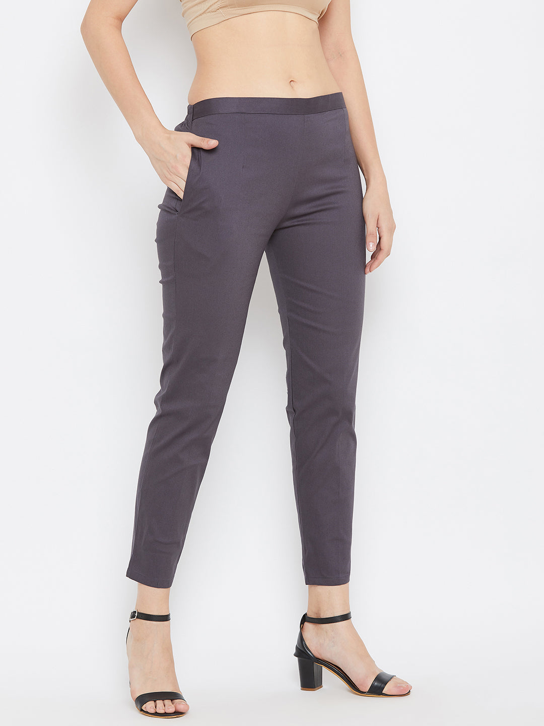 Clora Grey Regular Fit Solid Pants