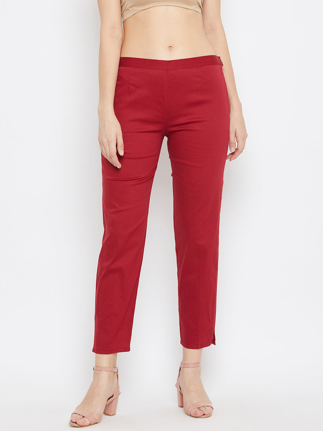 Clora Maroon Regular Fit Solid Pants