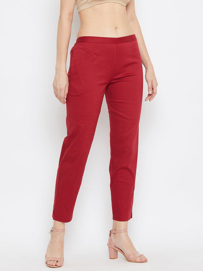 Clora Maroon Regular Fit Solid Pants