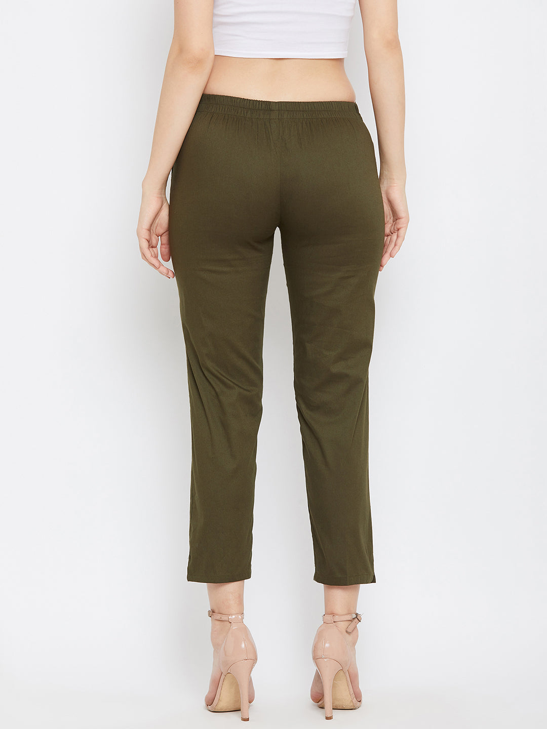 Clora Olive Regular Fit Solid Pants