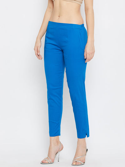Clora Royal Blue Regular Fit Solid Pants