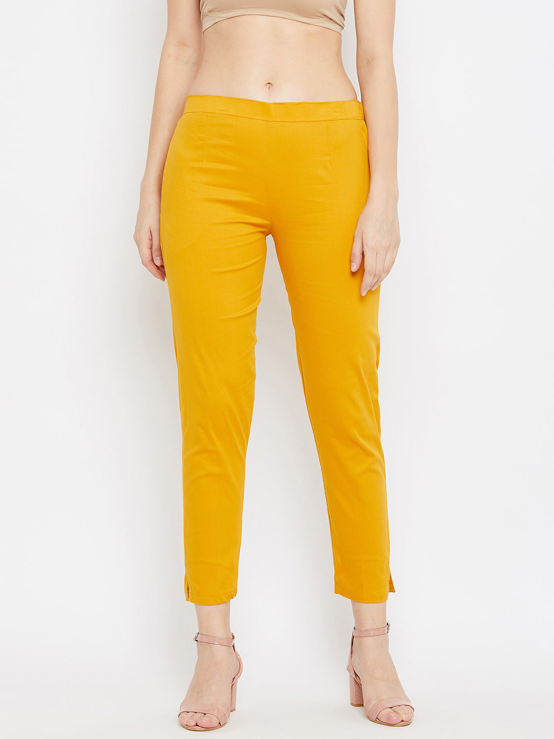 Clora Mustard Regular Fit Solid Pants