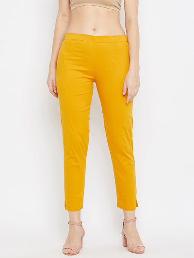 Clora Mustard Regular Fit Solid Pants