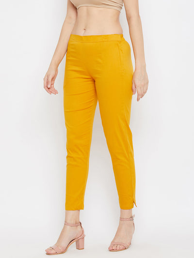 Clora Mustard Regular Fit Solid Pants