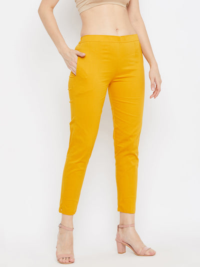 Clora Mustard Regular Fit Solid Pants