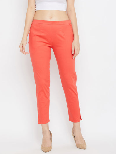 Clora Peach Regular Fit Solid Pants