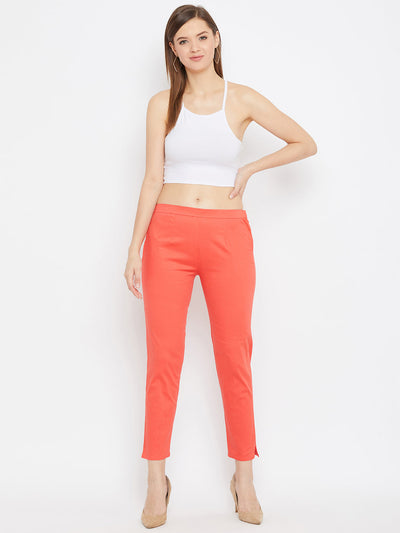 Clora Peach Regular Fit Solid Pants