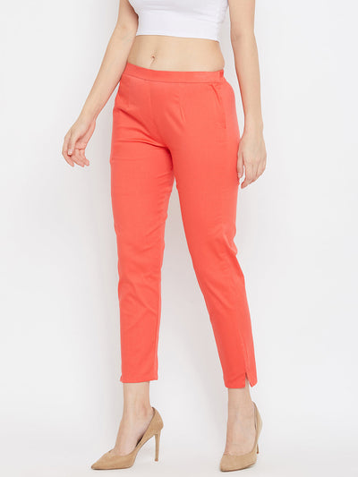 Clora Peach Regular Fit Solid Pants