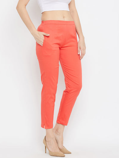 Clora Peach Regular Fit Solid Pants