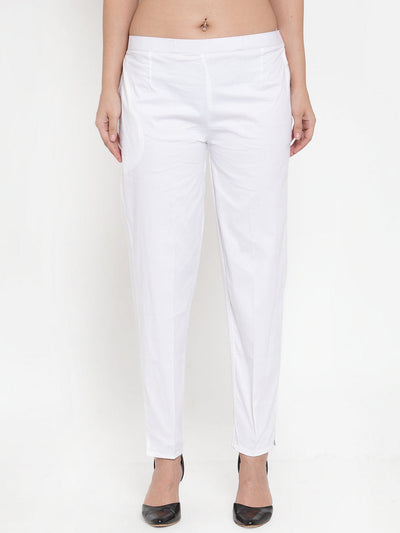 Clora White Regular Fit Solid Pants