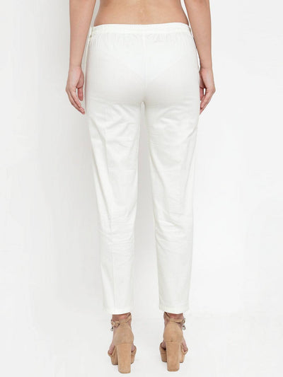 Off-White regular fit solid pants made from cotton fabric for modern women.