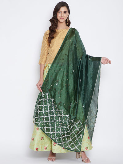 Bottle Green Embellished Dupatta