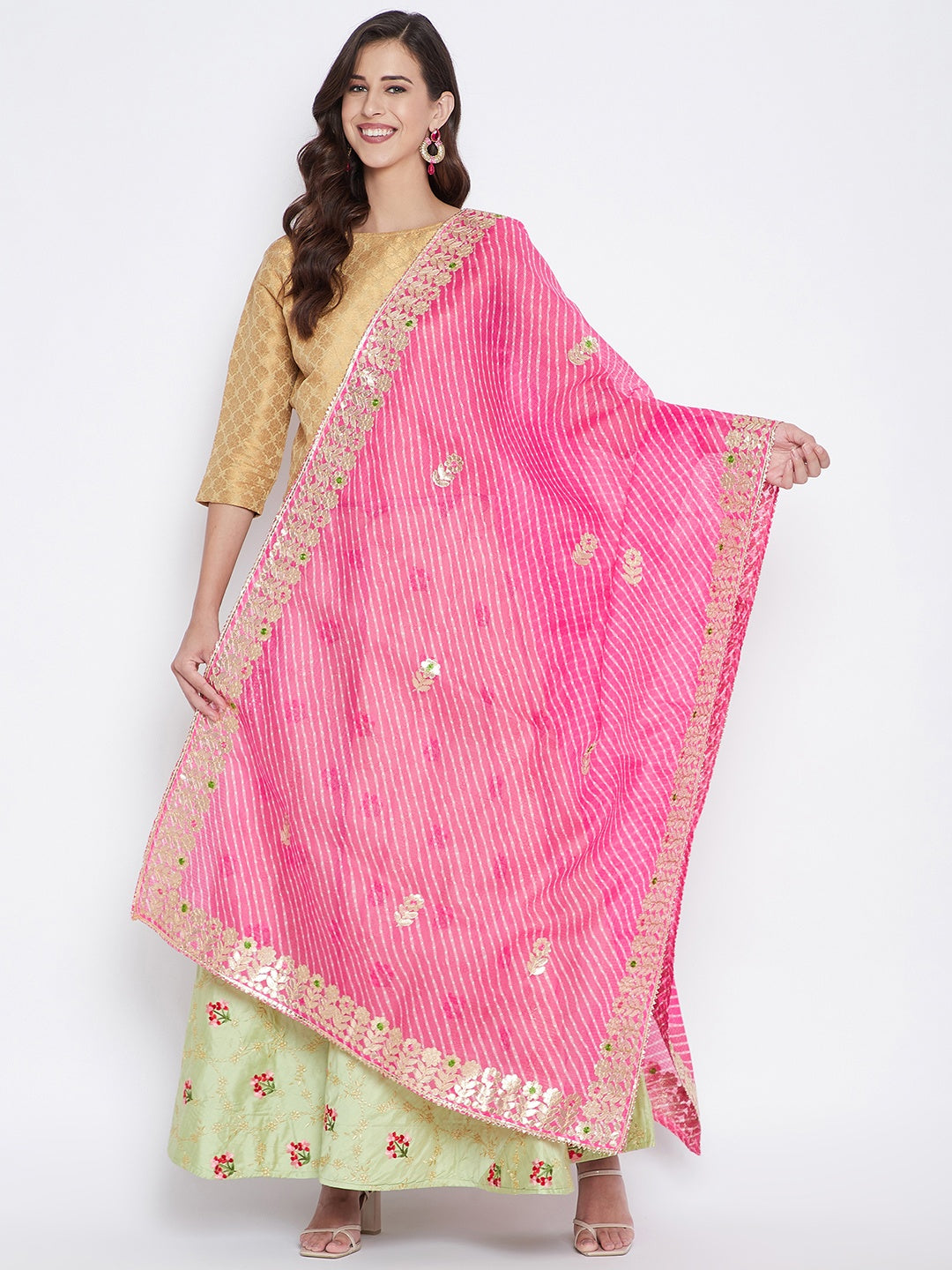 Pink Bandhej Dyed Dupatta with intricate ethnic design.