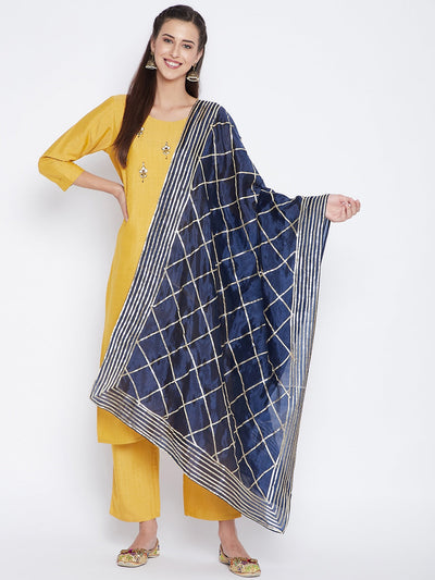 Navy Blue Gotta Patti Silk Dupatta with ethnic design from Clora Creation.