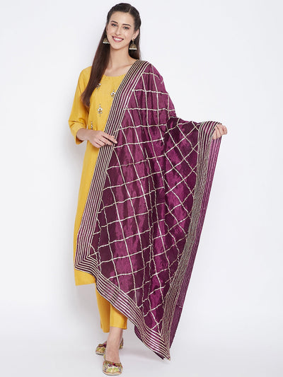 Wine Gotta Patti Silk Dupatta with ethnic design, styled with kurta palazzo set.