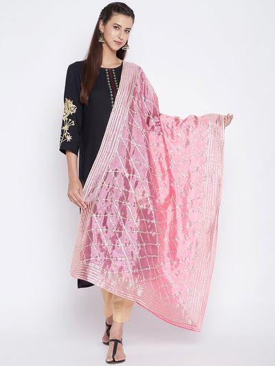 Pink Gotta Patti Silk Dupatta with elegant ethnic design