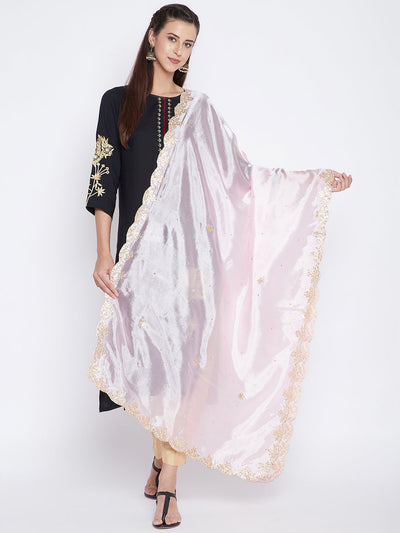 Baby Pink Gotta Patti Silk Dupatta with intricate design, styled with ethnic wear.