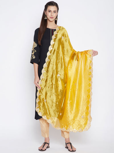 Yellow Gotta Patti Silk Dupatta with scalloped edge design.