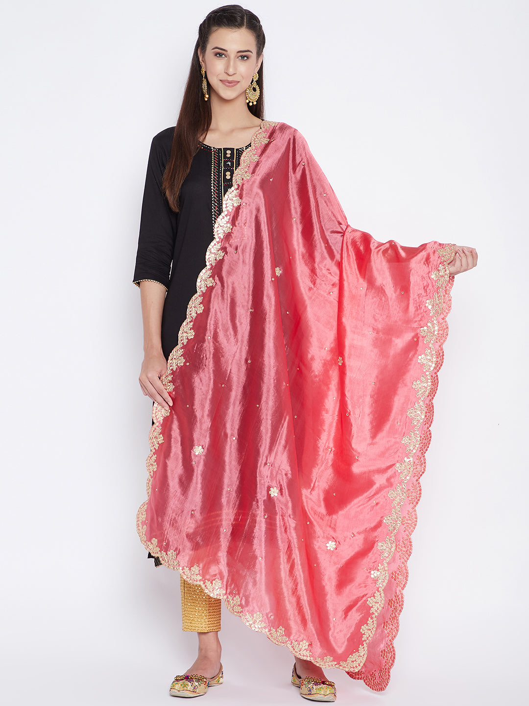 Clora Peach Gotta Patti Silk Dupatta