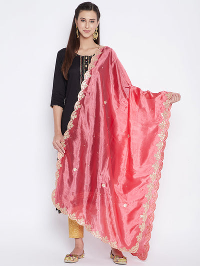 Cream Round Border Gotta Patti Silk Dupatta